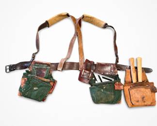 Lot 45: Occidental Leather Carpenter's Tool Belt Rig with Hammers