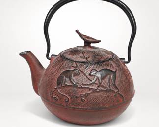 Lot 439: Teavana Cast Iron Tetsubin Teapot with Monkeys