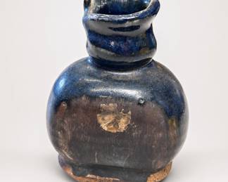 Lot 266: Hand-Thrown Stoneware Spouted Bottle with Blue Flambe Glaze