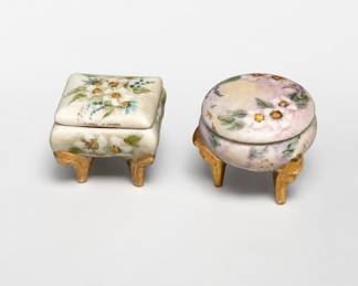 Lot 269: 2 Miniature Hand-Painted Porcelain Footed Trinket Boxes