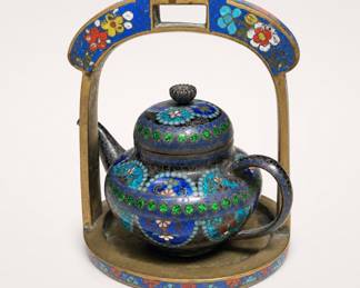 Lot 293: Japanese Meiji-Era Miniature Cloisonne Teapot with Stand