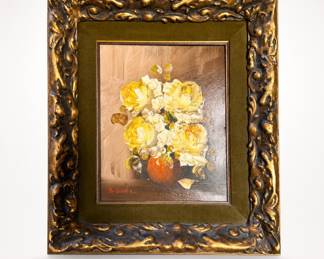 Lot 166: Original Impasto Rose Still Life Oil Painting, Signed