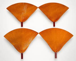 Lot 194: Set of 4 Hong Horizons Lacquered Uchiwa Fans, Japan