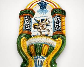 Lot 458: Leona Italian Majolica Cherub Wall Font