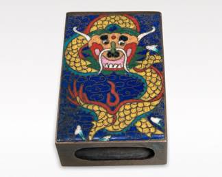 Lot 407: Chinese Cloisonné Matchbox Holder with Dragon