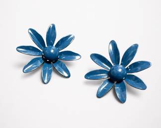 Lot 971: 1960s Blue Enamel Flower Clip-On Earrings