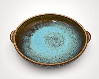 Lot 71: Studio Pottery Stoneware Serving Bowl, Turquoise Drip Glaze