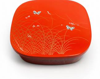 Lot 992: Japanese Lacquer Covered Box with Butterfly Inlay