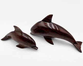 Lot 131: Pair of Carved Wood Dolphin Figurines