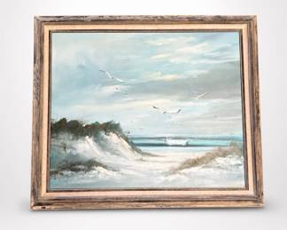 Lot 170: Oil on Canvas Seascape Painting with Gulls