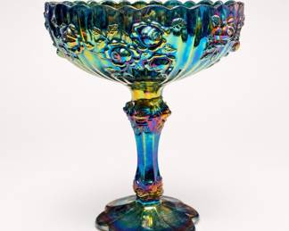Lot 502: Fenton Blue Carnival Glass Rose Compote