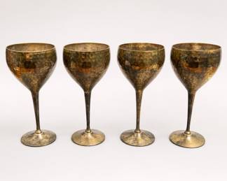 Lot 52: Set of 4 Hammered Brass Wine Goblets