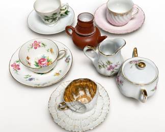 Lot 278: Miniature Teacup & Teapot Group, KPM Germany, Tuscan & More