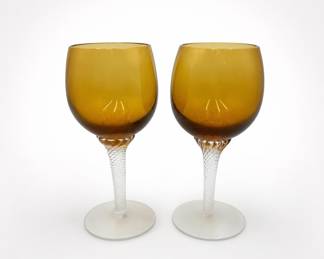 Lot 82: Pair of Amber Hock Wine Glasses with Air-Twist Stems