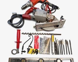 Lot 44: Milwaukee Drill, Skilsaw Worm-Drive Saw & Tool Lot