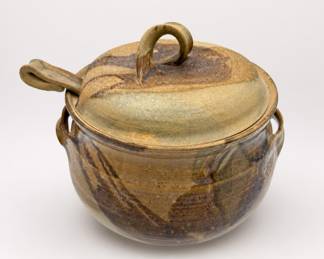 Lot 81: Studio Pottery Lidded Bean Pot with Ladle