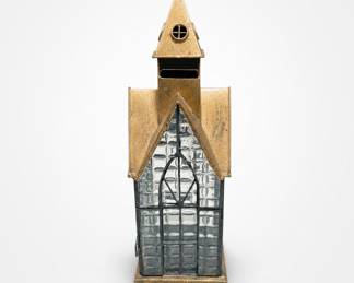 Lot 464: Metal & Glass Church Tealight Lantern