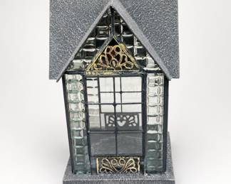 Lot 468: Glass & Metal House-Shaped Candle Lantern