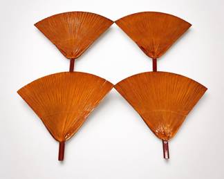 Lot 200: Set of 4 Large Orange Lacquered Uchiwa-Style Fans