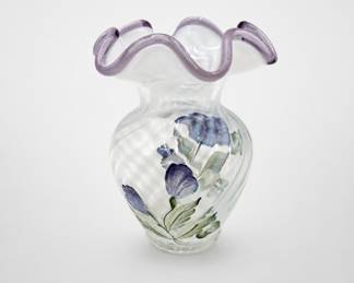 Lot 117: Fenton Hand-Painted Opalescent Swirl Vase, Lavender Crest