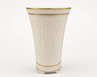 Lot 87: Lenox Ivory Footed Vase with Embossed Panels & Gold Trim