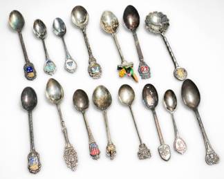 Lot 989: 15 Enameled Souvenir Spoons