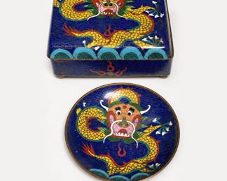 Lot 451: Chinese Cloisonné Dragon Box & Dish