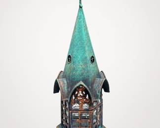 Lot 466: Metal Church Steeple Tea Light Candle Lantern