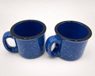 Lot 79: Pair of Blue Speckled Stoneware Campfire Mugs