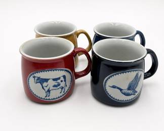 Lot 97: Set of 4 Stoneware Farm Animal Cameo Mugs