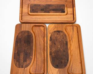 Lot 225: 3 Teak Serving Boards with End-Grain Insets
