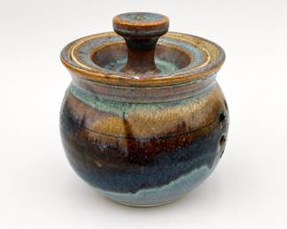 Lot 77: Studio Pottery Pierced Garlic Keeper Jar