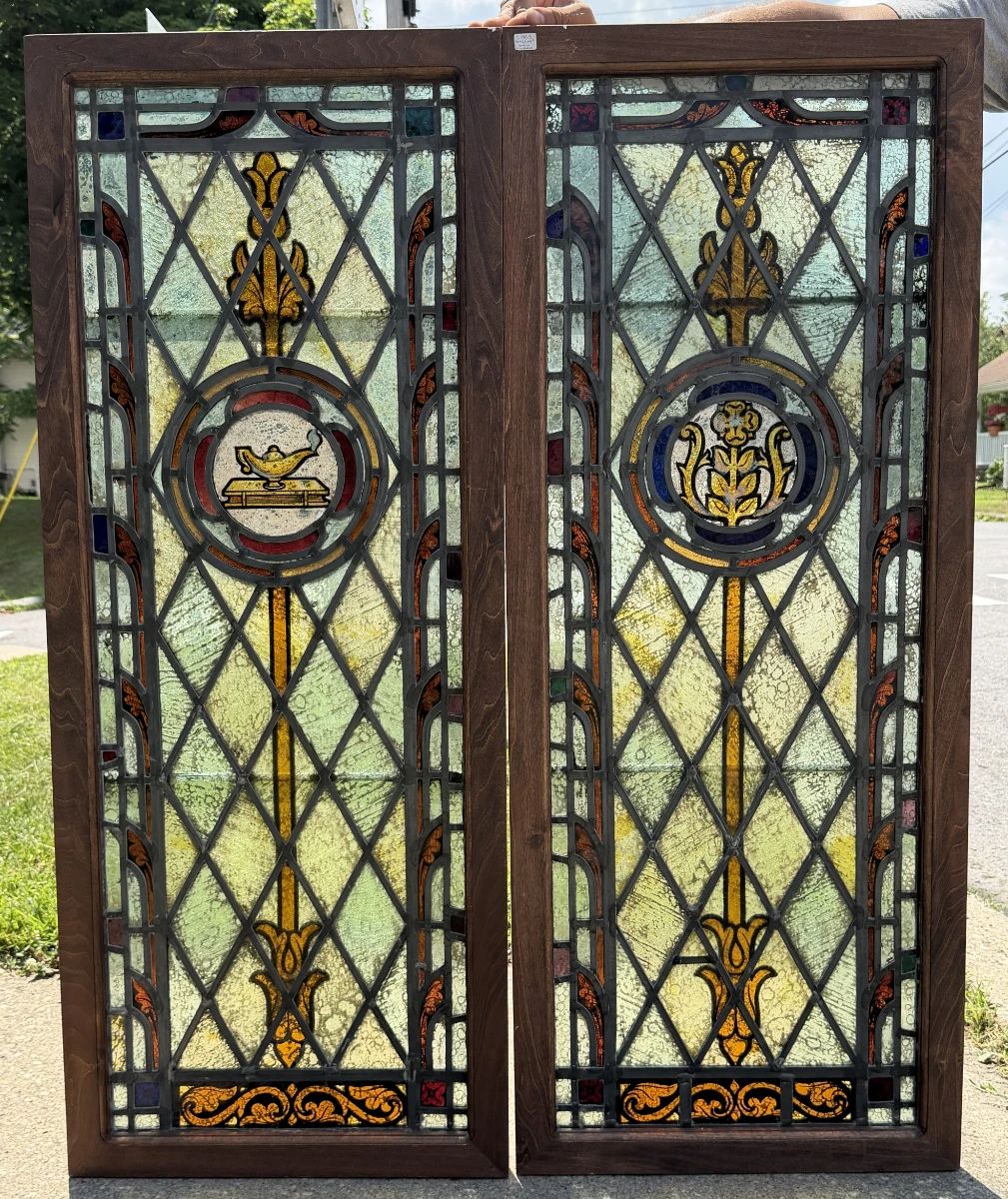 Pair of Leaded Glass Windows