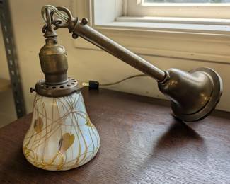 Brass Hanging Fixture, Durand Art Glass Shade