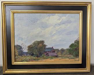 George Renouard Landscape/Red Barn Oil Painting