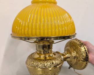 Brass Bracket Lamp, Yellow Ribbed Shade
