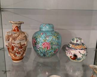 Asian Porcelain: Satsuma Vase & Two Ginger Jars