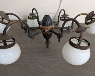 Antique Brass Six-Light Gas Chandelier
