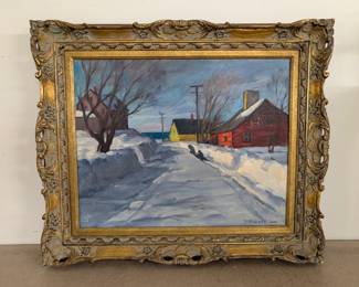 Mildred C. Jones, Winter Village Landscape Oil