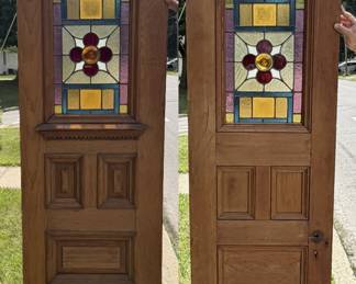 Pair of Doors with Leaded Stained Glass Panels
