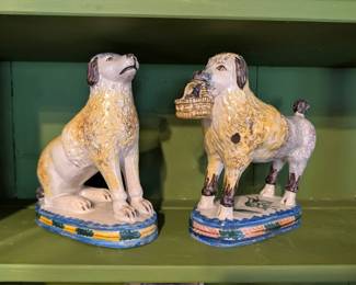 Pair Continental Faience Seated Spaniels