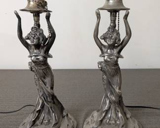 Pair of Ornate Silver-Plated Table Lamps