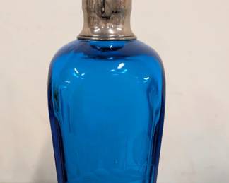 Hawkes Sterling-Mounted Blue Glass Flask