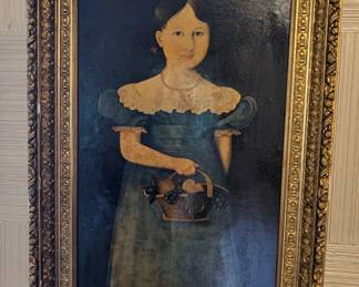Folk Portrait of Girl with Fruit Basket
