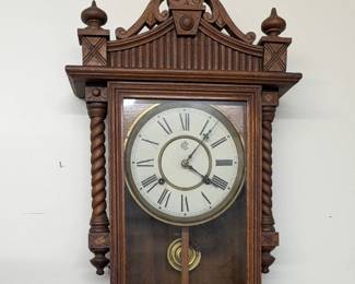 Waterbury Clock Co. Carved Oak Parlor Wall Clock