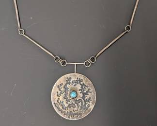 Silver Pendant Necklace with Turquoise
