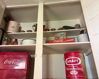 Coke cooler, vintage tin cans