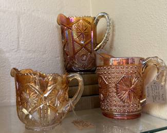 Vintage Imperial Glass pitchers in "Star and File" carnival glasspattern