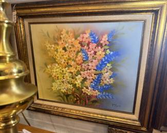 Vibrant floral signed oil painting