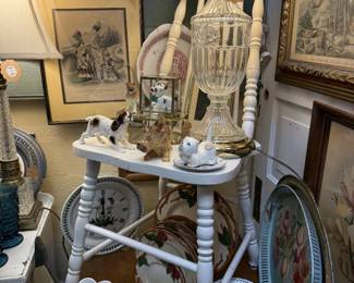vintage chair, crystal lamp, art